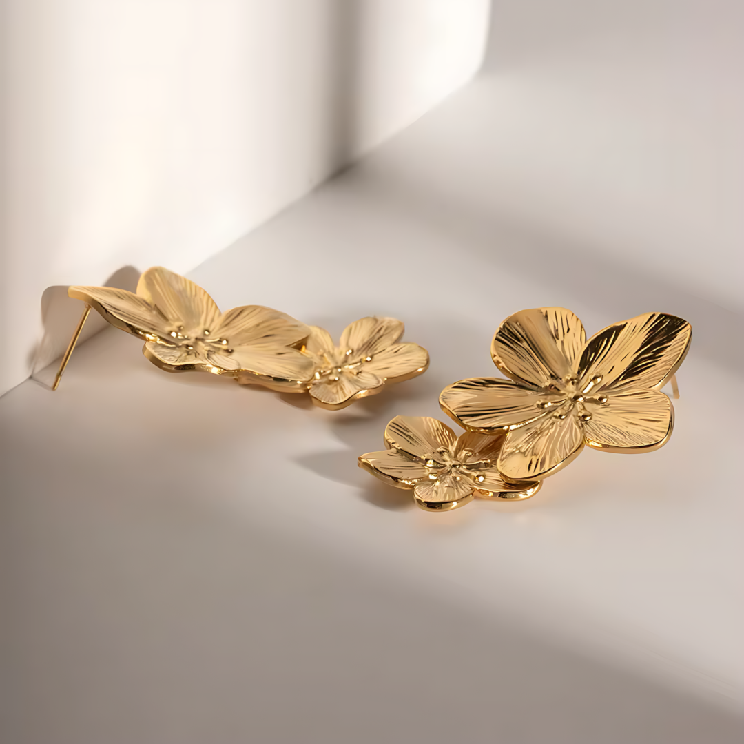 Exquisite Blüten Tropfen - 18K Vergoldete Vintage Ohrringe - Ambres