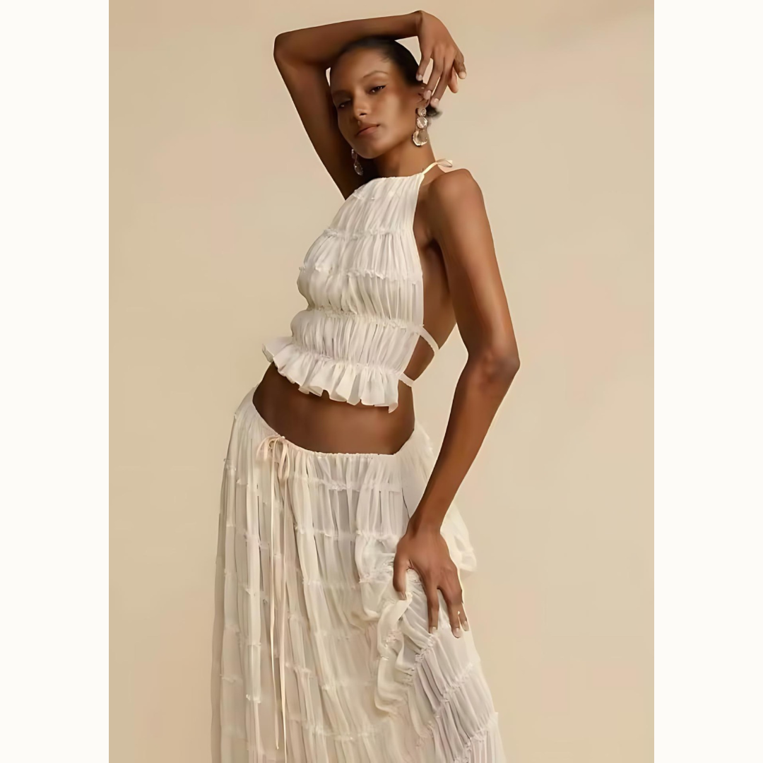 Eleganter Neckholder Maxi-Rock Anzug - Ambres