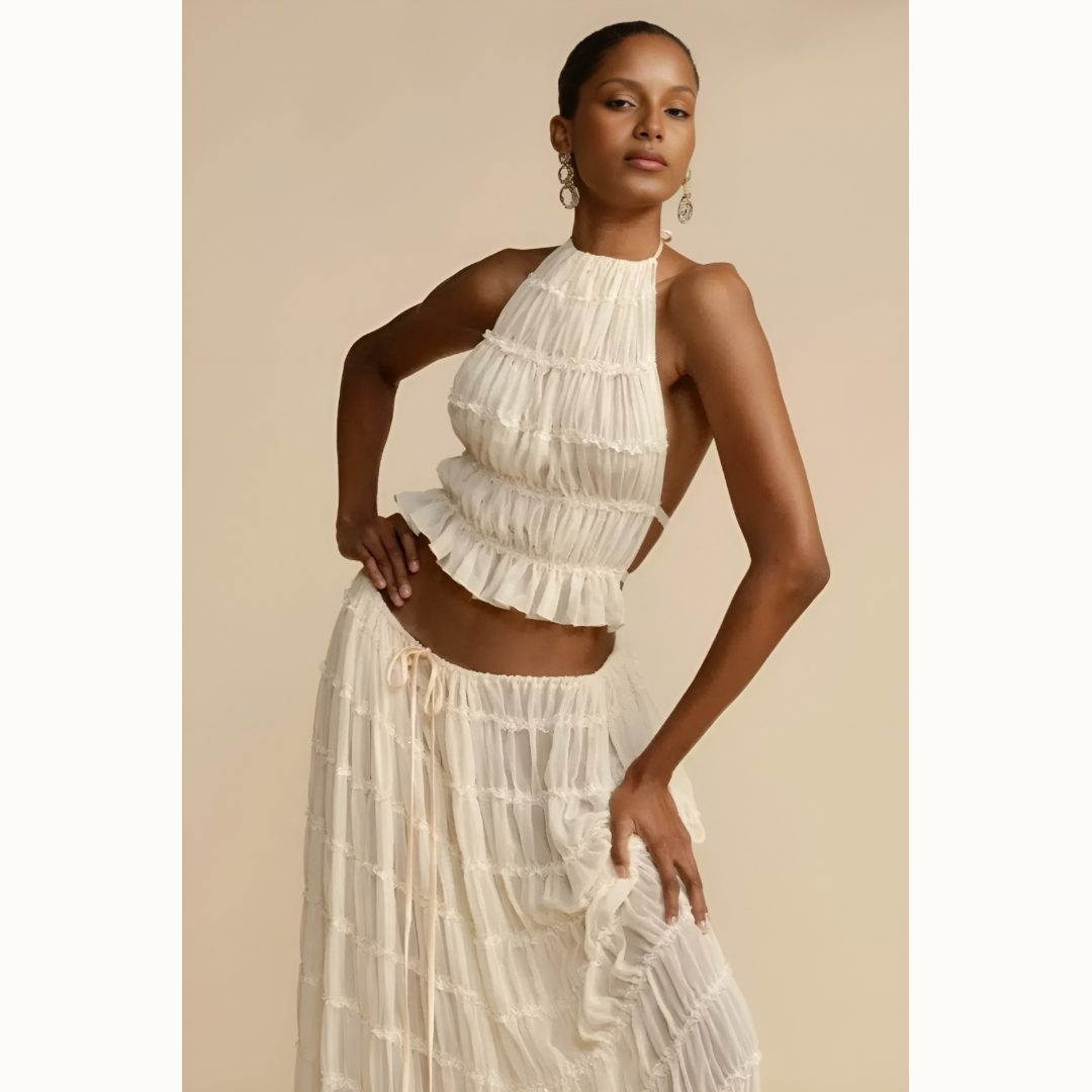 Eleganter Neckholder Maxi-Rock Anzug - Ambres