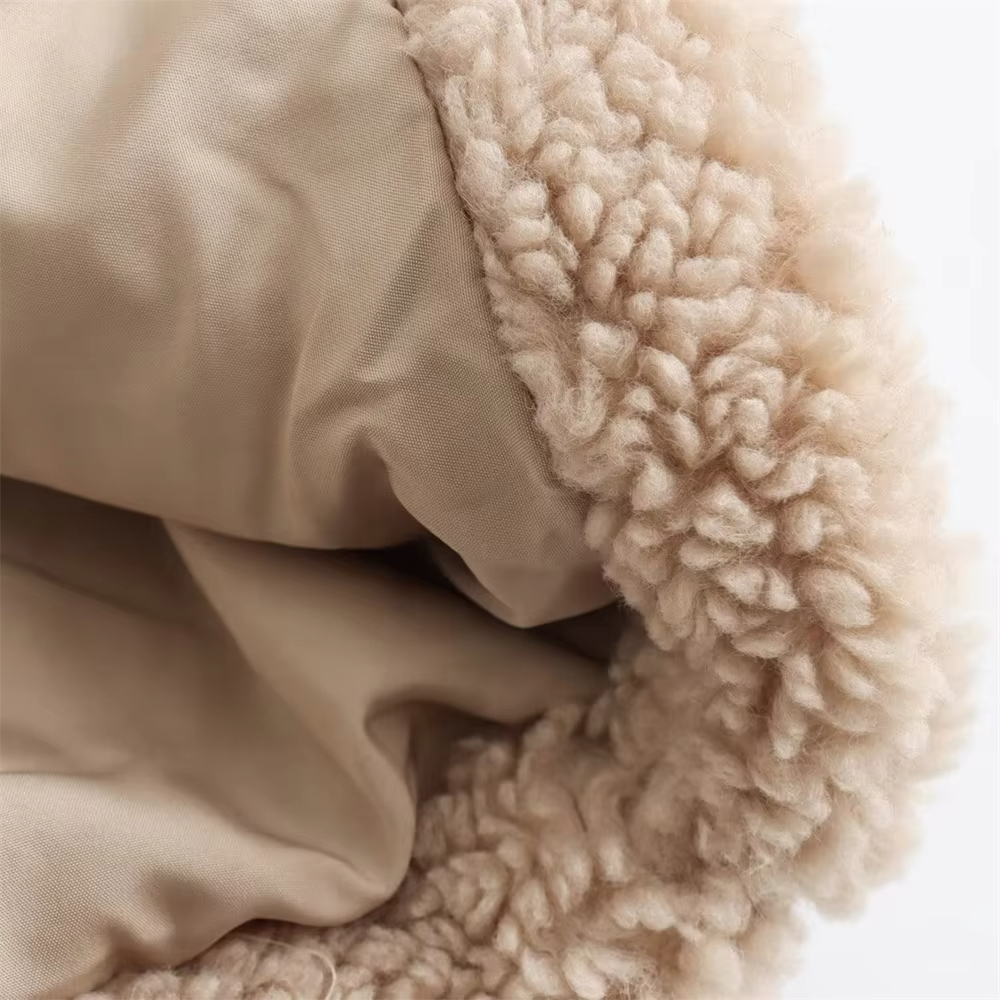 Zweireihiger Lammwoll-Fleece-Langmantel - Ambres