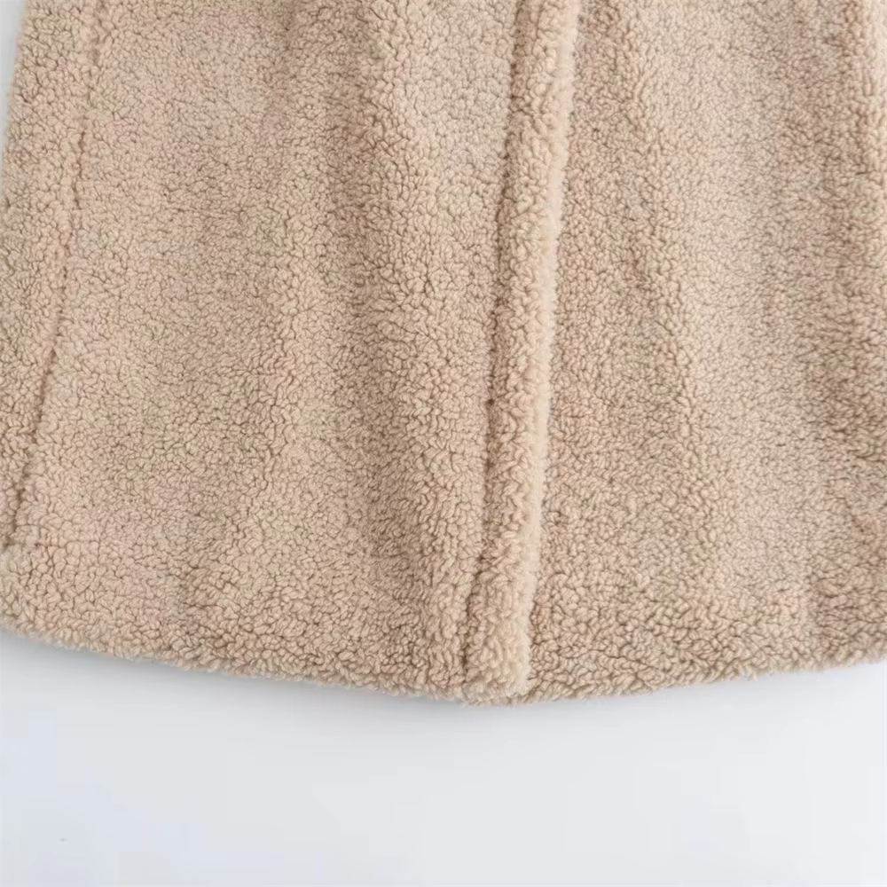 Zweireihiger Lammwoll-Fleece-Langmantel - Ambres