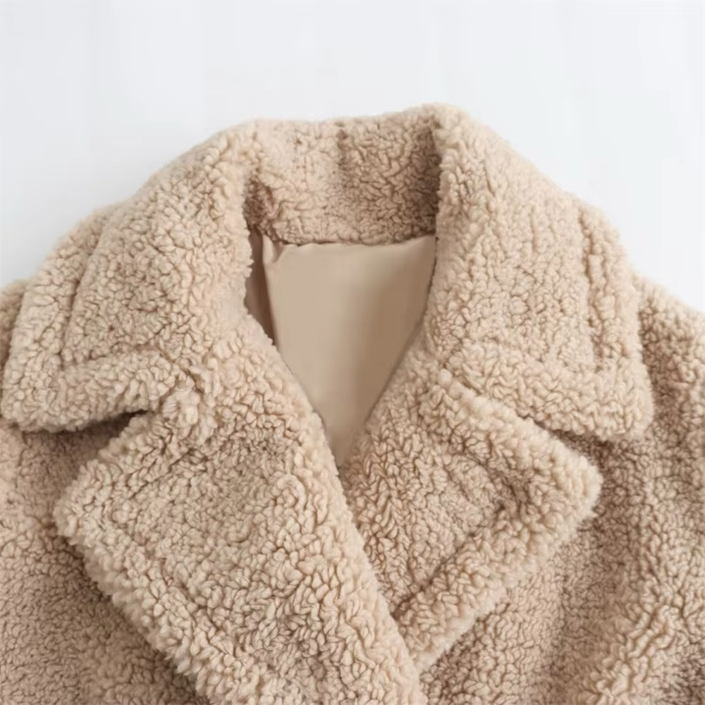 Zweireihiger Lammwoll-Fleece-Langmantel - Ambres