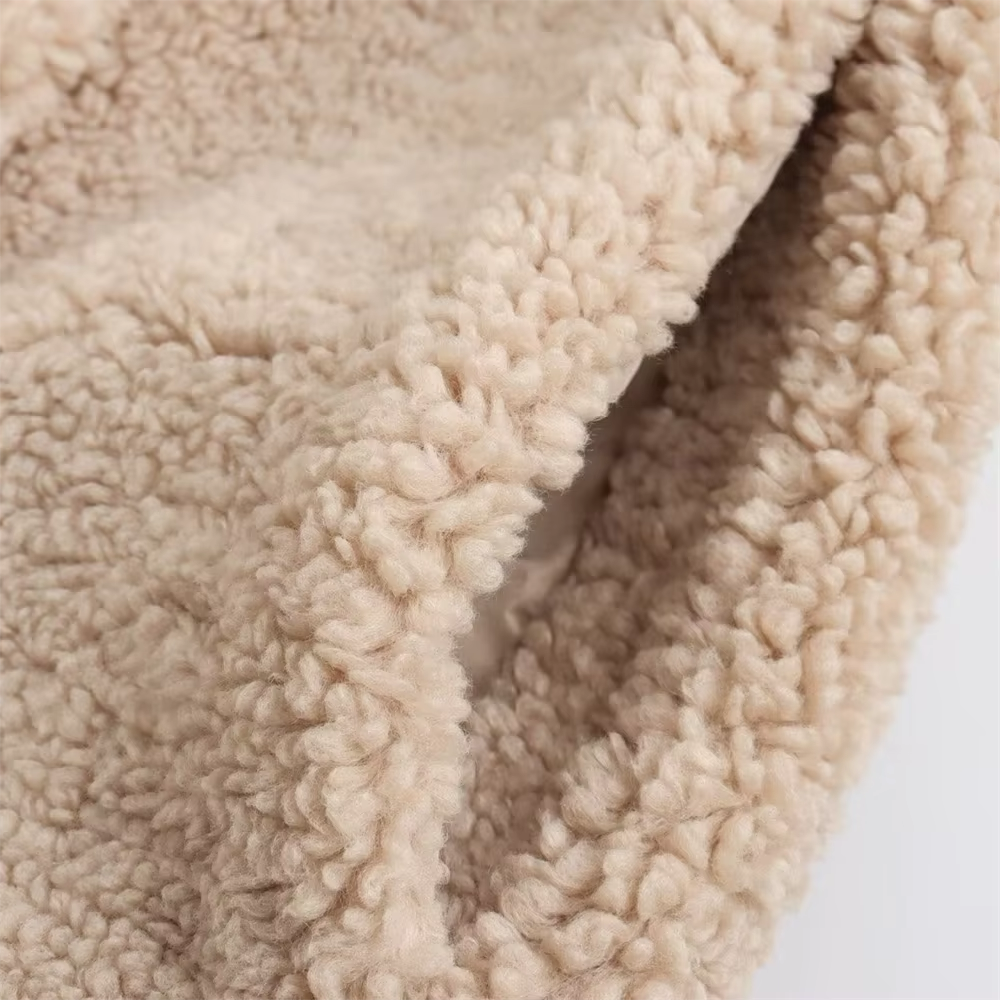 Zweireihiger Lammwoll-Fleece-Langmantel - Ambres